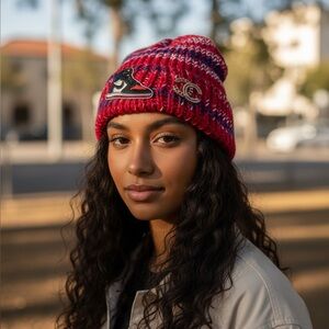 Luxury Handmade Multi-Color Knit Beanie with Nike Patch and Luxury Brooch